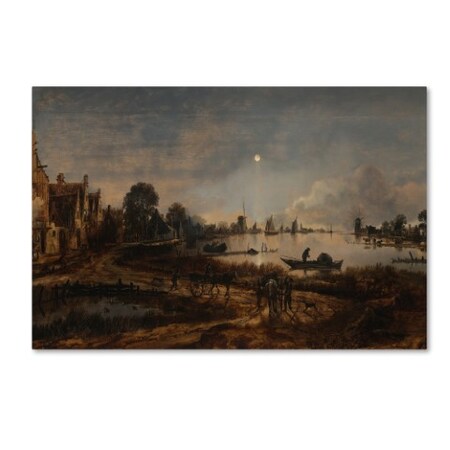 Trademark Fine Art Aert van der Neer 'River View By Moonlight' Canvas Art, 16x24 AA00878-C1624GG